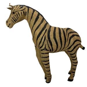 Burlap Fabric Zebra Figurine 17" Safari Boho Earthy Home Decor